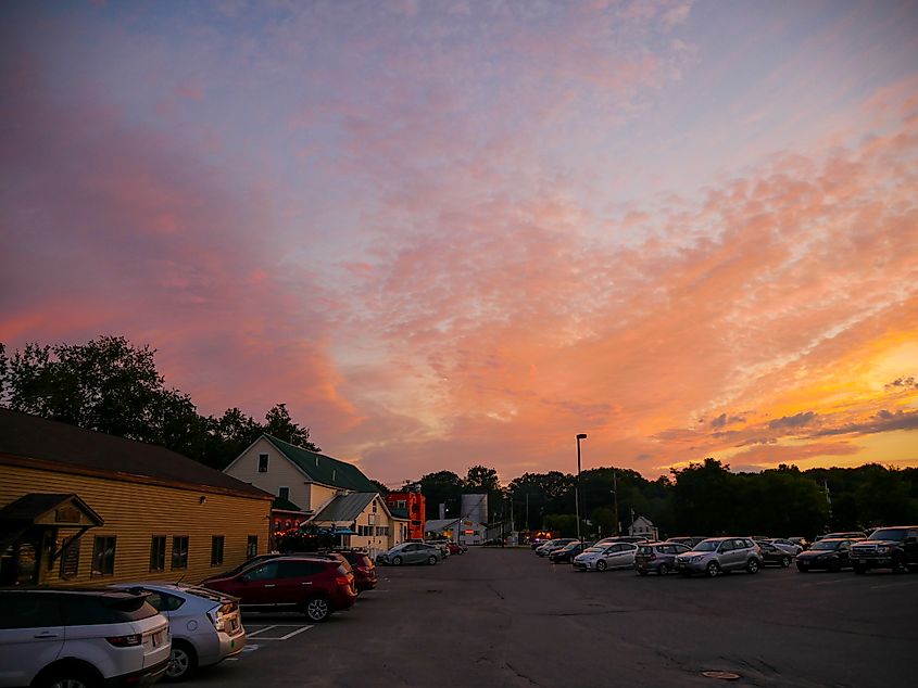 Sunset in downtown Waterville, Maine, a beautiful small town of New England region of USA.