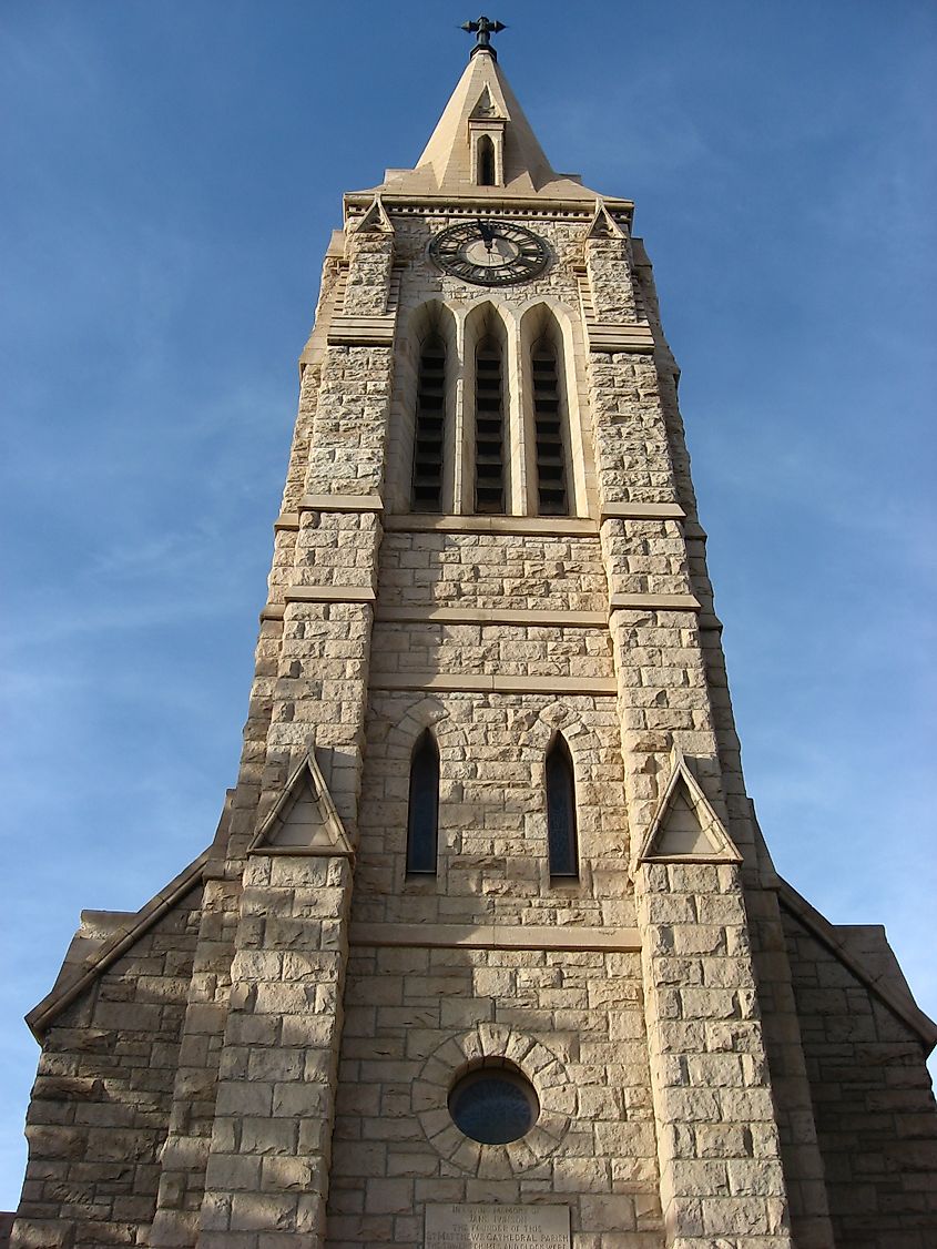 The tower at St. Matthew's Cathedral in Laramie, Wyoming.