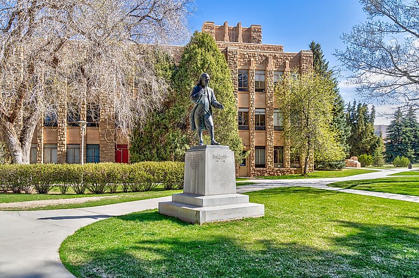 Benjamin Franklin's statue at the University of Wyoming