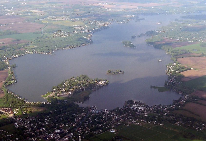 Aerial view of Buckeye Lake, Ohio.