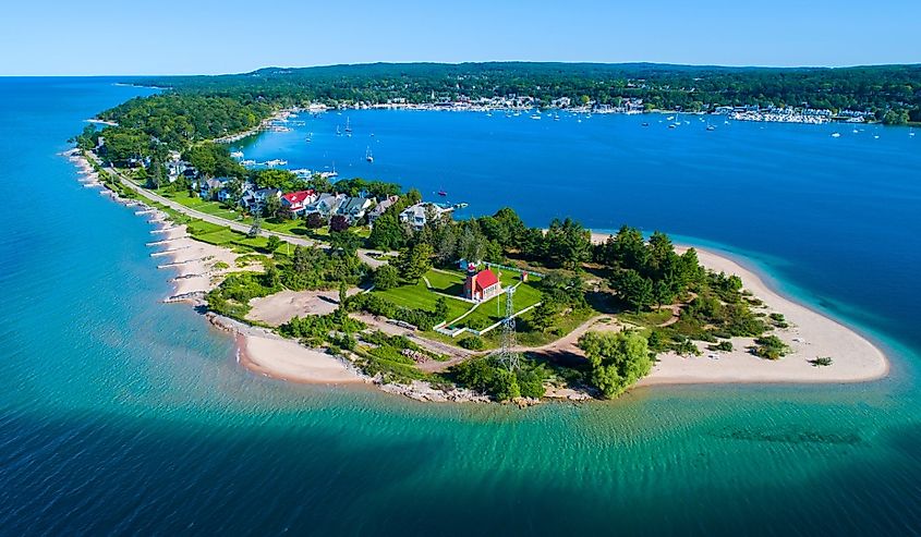 Overlooking Little Traverse Bay Lighthouse in Harbor Springs Michigan 