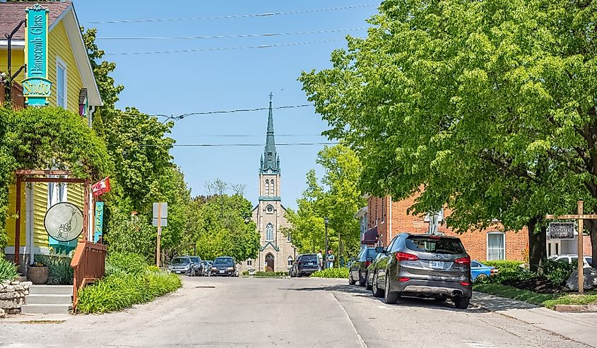 The exterior of a church in Elora Ontario, Canada.