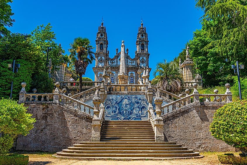 The ornate staircase leading to the Church of Our Lady of Remedies in Lamego, Portugal