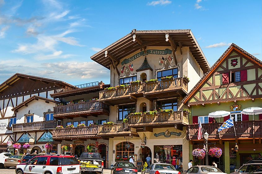 One of the picturesque Bavarian-themed buildings in the town of Leavenworth, Washington, USA.