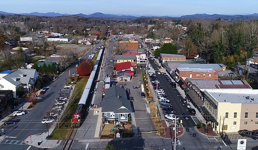 Downtown streets in Blue Ridge, Georgia.