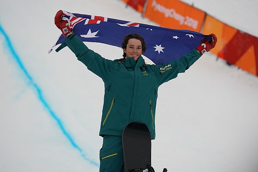 Bronze medalist Scotty James of Australia during venue ceremony after the men's snowboard halfpipe final at the 2018 Winter Olympics in PyeongChang. Editorial credit: Leonard Zhukovsky / Shutterstock.com