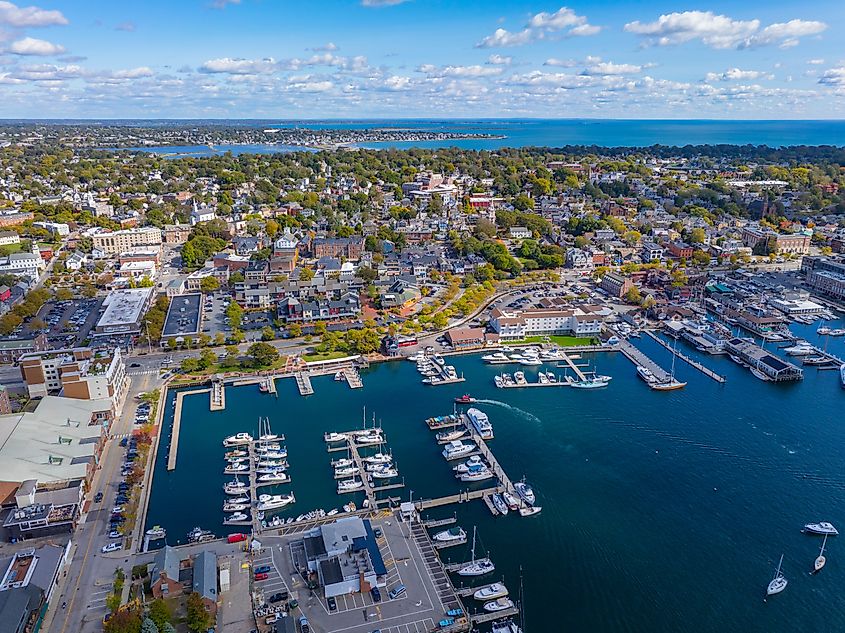 Aerial view of the harbor at Newport, Rhode Island.