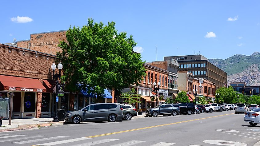 Cityscape of 25th Street in downtown Ogden, Utah, USA