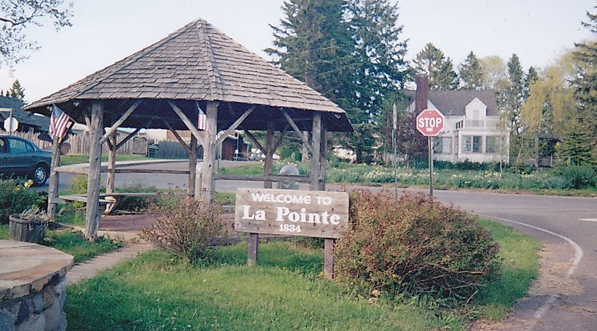 The welcome sign to La Pointe, Wisconsin