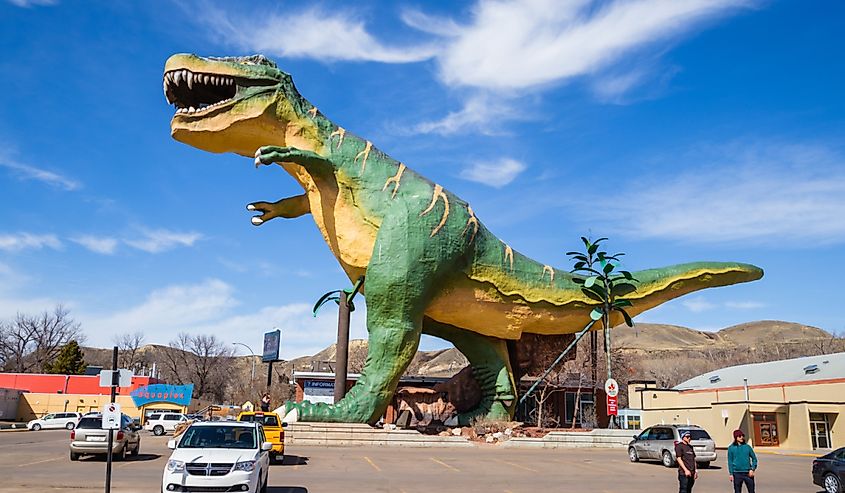 A large dinosaur that lives in Drumheller, Alberta.