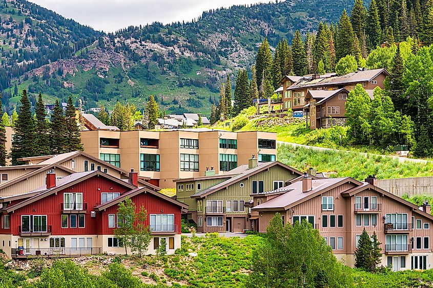 Cityscape view of small ski resort town of Alta from Albion Basin, Utah in summer and Little Cottonwood Canyon, via Andriy Blokhin / Shutterstock.com