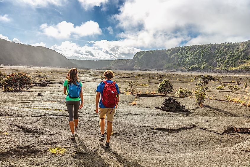 Hikers in Hawaii Volcanoes National Park.