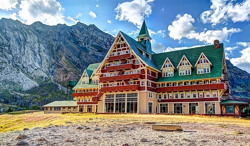 The Prince of Wales Hotel perched above the shores of Lake Waterton in southern Alberta.