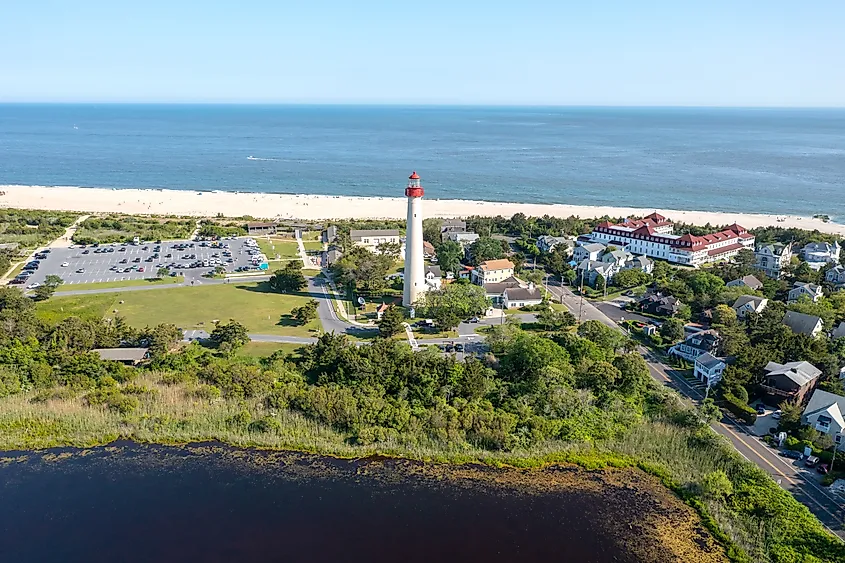 Aerial view of Cape May Point State Park in Cape May, New Jersey.