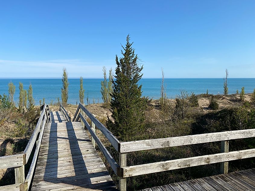 One of the Pinery Provincial Park's many boardwalks leading to its exceptional beach.