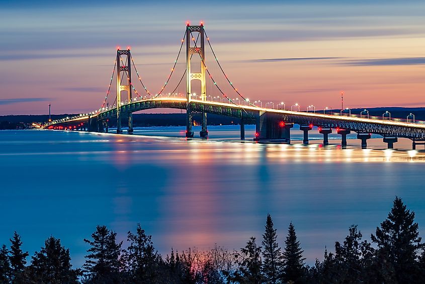 Mackinac Bridge Night Lights, St. Ignace, MIchigan.