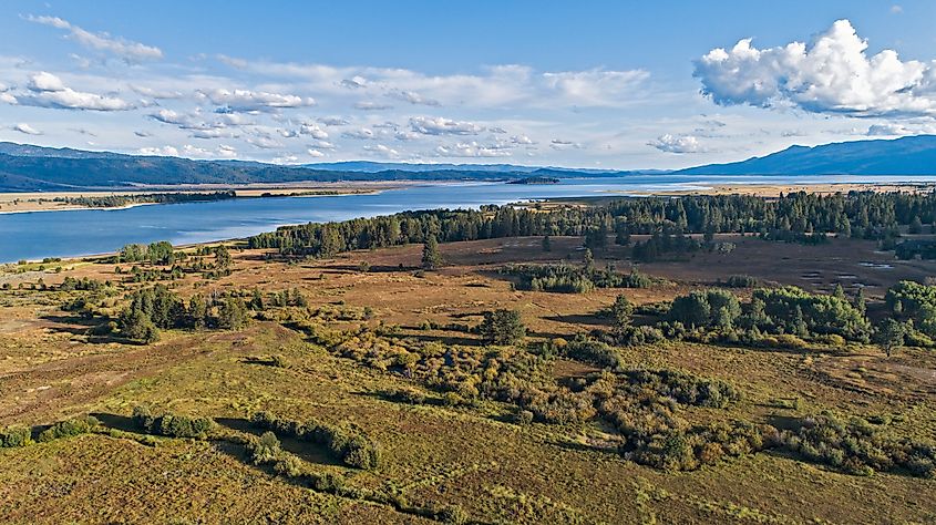 Aerial view of Cascade Lake in Cascade, Idaho