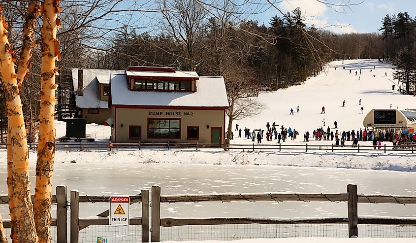 Ski resort of Mount Wachusett on a sunny day.