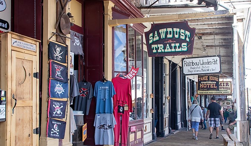 Shops on the street in old mining town Virginia City