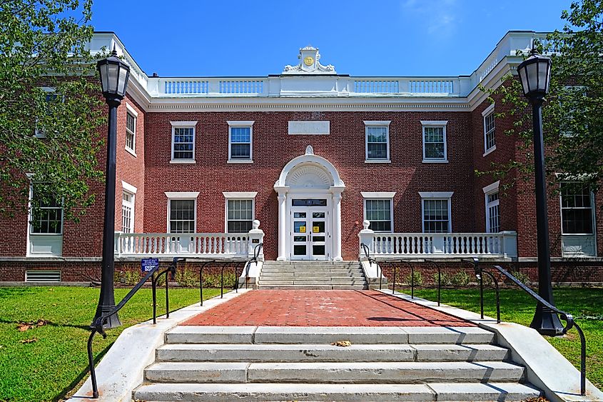 View of the campus of Bowdoin College, a private liberal arts college located in Brunswick, Maine, United States. Editorial credit: EQRoy / Shutterstock.com