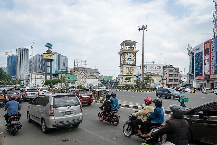 Medan street and traffic in the central area in Medan, North Sumatra, Indonesia.