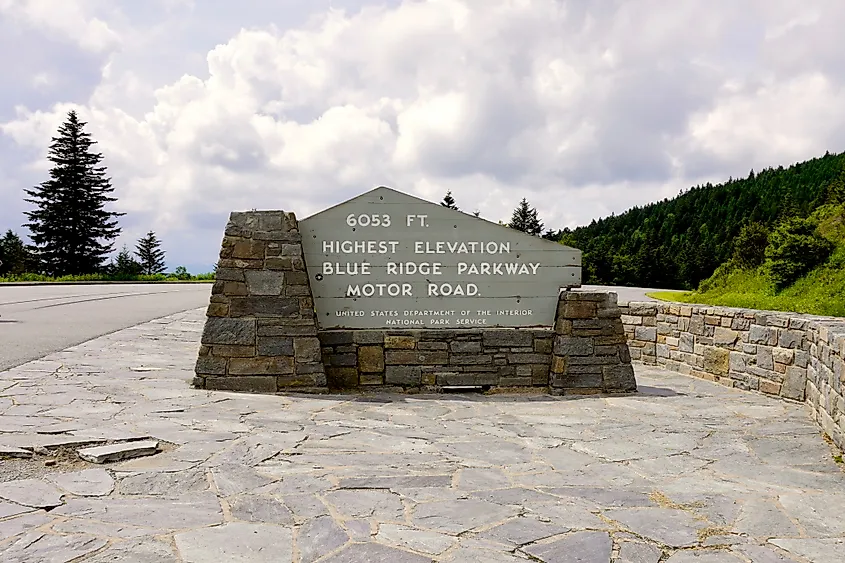 Milestone at the highest elevation of the Blue Ridge Parkway near Richland Balsam