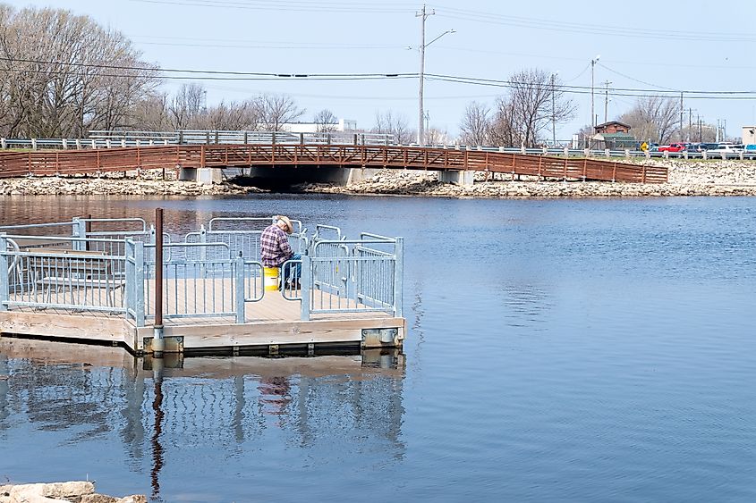 A man fishing in Marinette, Wisconsin.