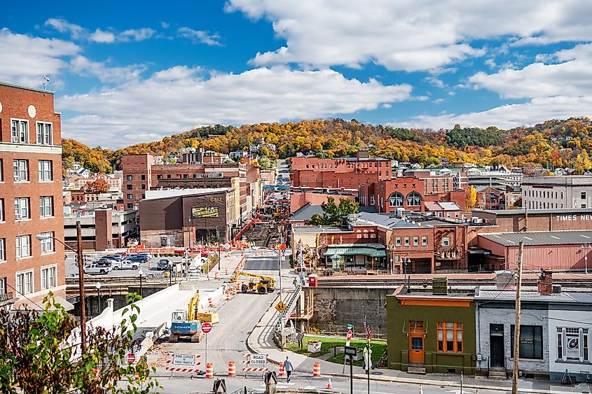 View of historic buildings in Cumberland, Maryland.