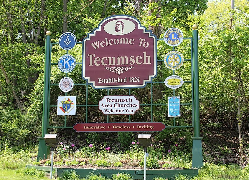 Welcome sign greeting visitors to Tecumseh, MI