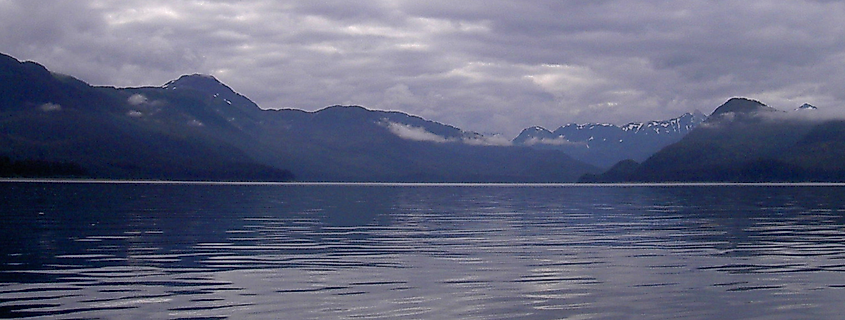 Looking south into Idaho Inlet of Chichagof Island, southeastern Alaska, United States from the vicinity of Shaw Island