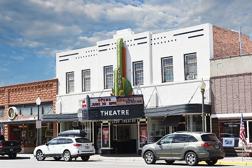 The historic Cody Theatre on Sheridan Avenue in downtown Cody, Wyoming