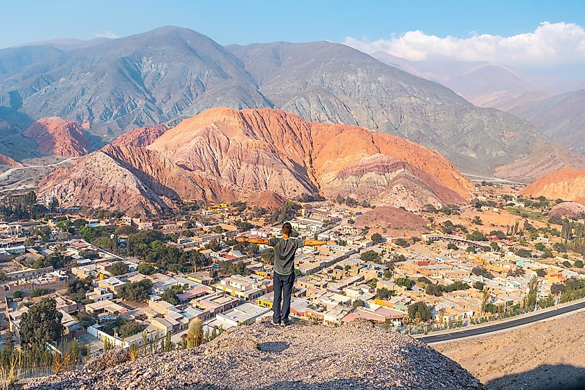 A panoramic view of Purmamarca, a native town in northern Argentina.