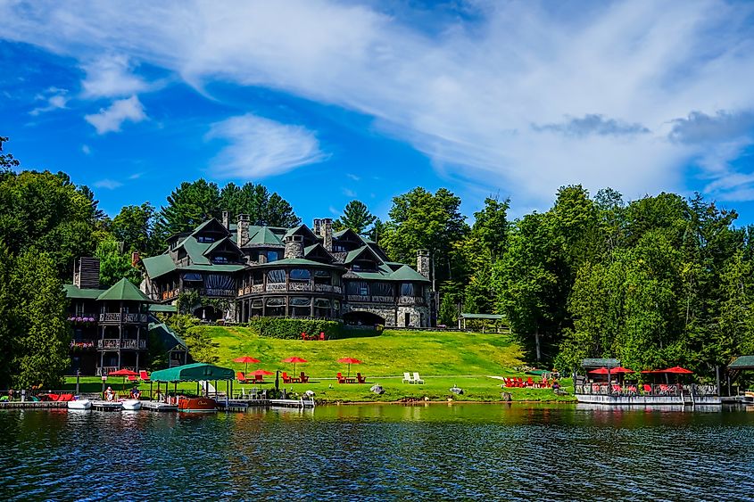 A resort along the lake in Lake Placid, New York.