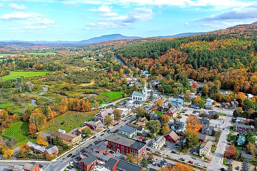 Aerial view of downtown Stowe, Vermont.