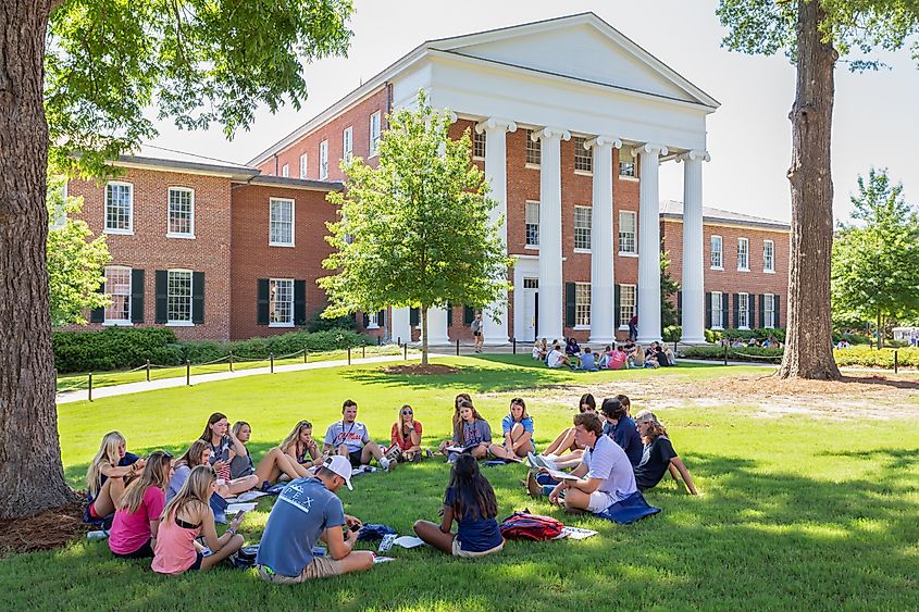 People gathered on the University of Mississippi campus in Oxford, MS.