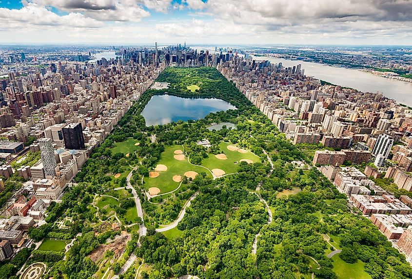 The massive green patch of Central Park in New York City.