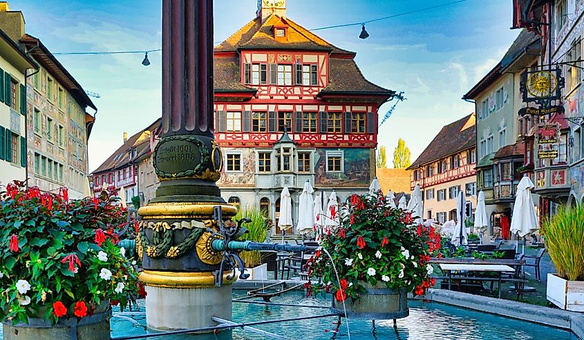 Stein am Rhein, Switzerland, close up of Marktbrunnen