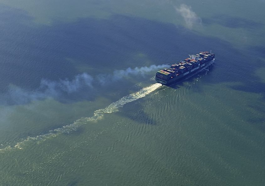 Cargo Ship in the South China Sea off Hong Kong. Image by nyker via Shutterstock.com