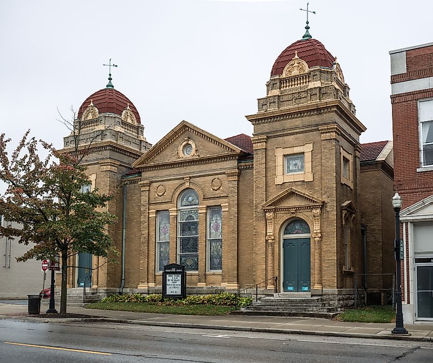 First Presbyterian Church in downtown Boonville, Missouri, USA.