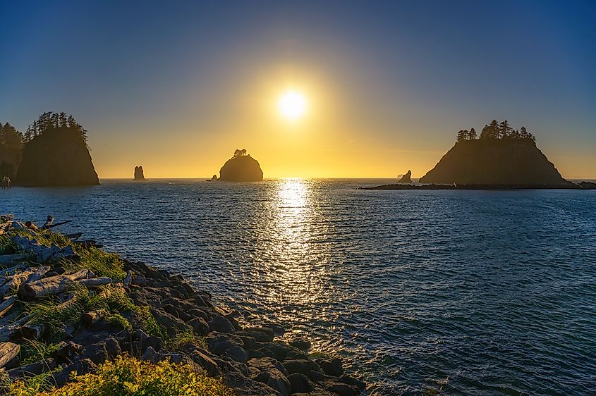 Sunset at La Push Beach in the Olympic National Park area.