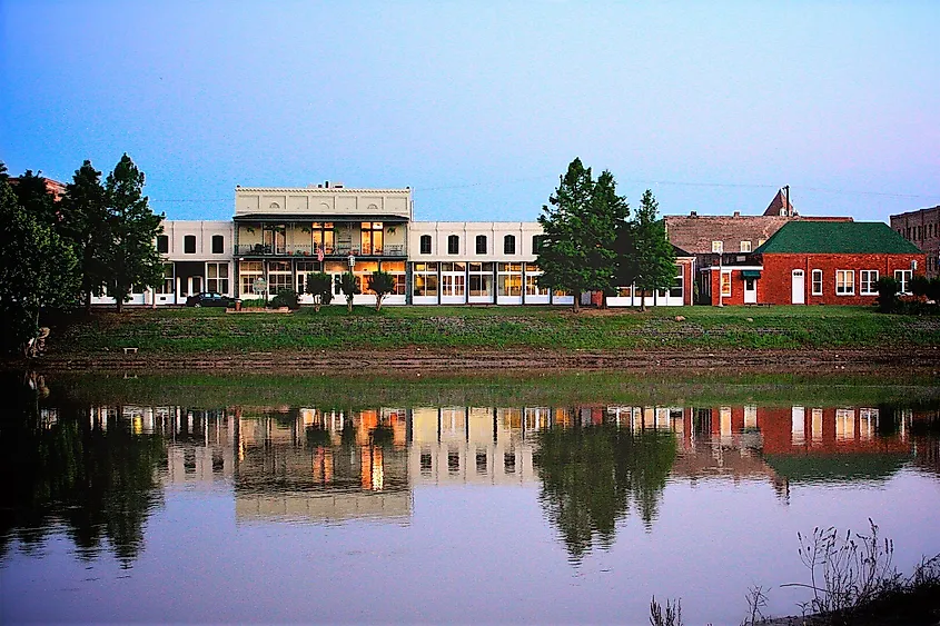 Front Street along the Yazoo River in Greenwood, Mississippi.