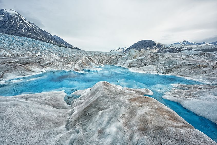 Blue lagoon at Knik Glacier in Alaska