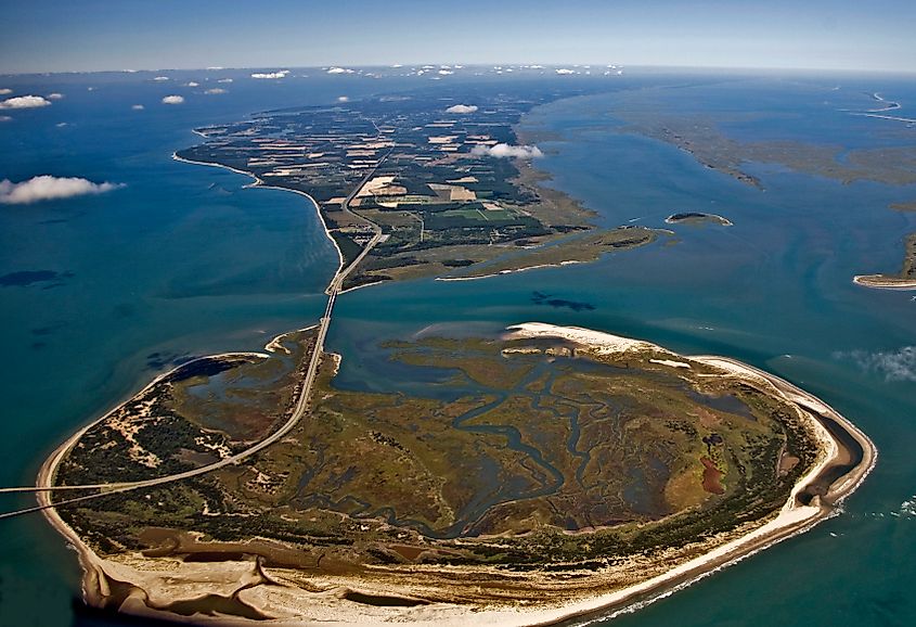 Aerial view of Fisherman Island in Virginia.