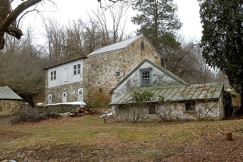 Barn and outbuildings on John Williams Farm, on the NRHP since December 15, 1978. South of Phoenixville on Union Hill Road, in Charlestown Township, Chester County, Pennsylvania