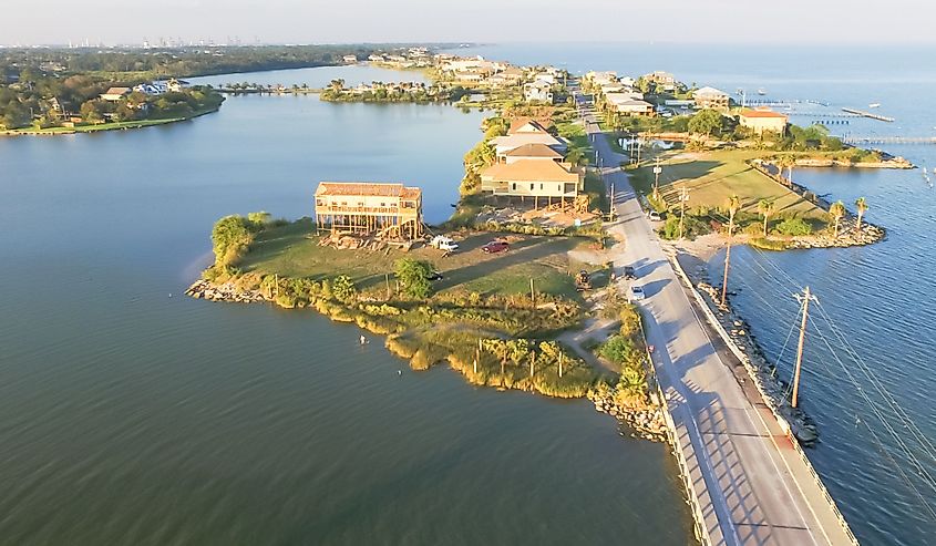 Panorama aerial view of Seabrook city near Texas Gulf Coast and Clear Lake