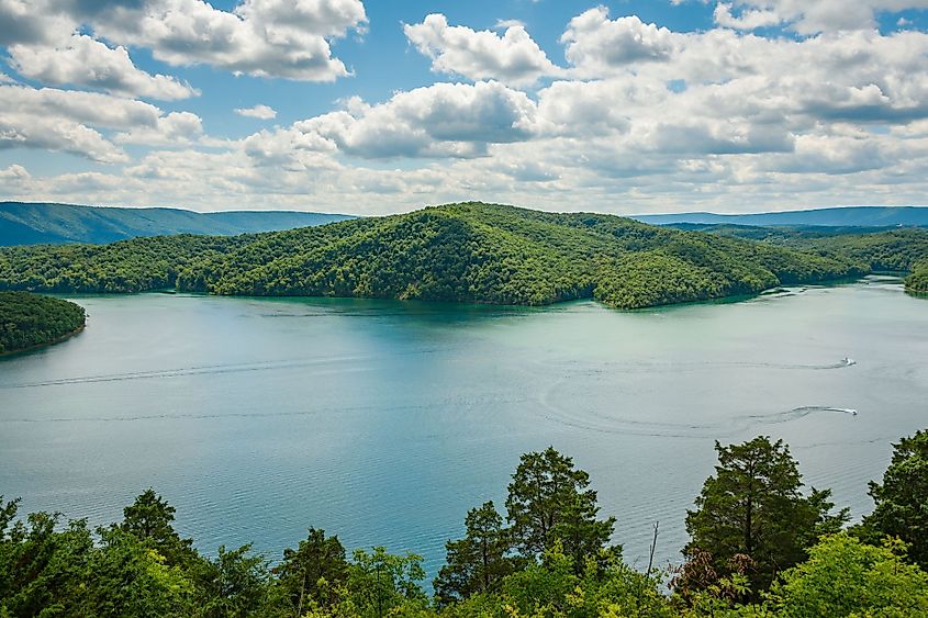 View of Raystown Lake from Hawns Overlook in Huntingdon County, Pennsylvania.