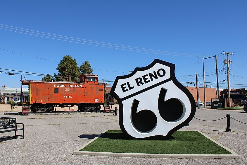 Historic old route 66 sign in El Reno, Oklahoma.