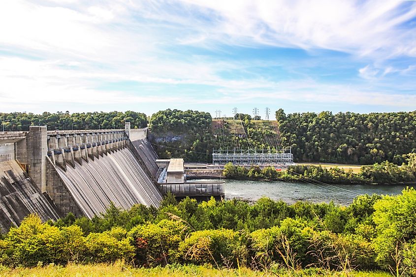 Looking out over the Bull Shoals Dam and White River in Lakeview, Arkansas