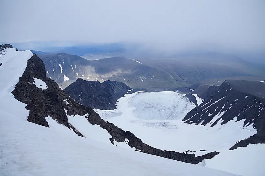 Mount Kebnekaise is part of the Scandinavian Mountains in Sweden.