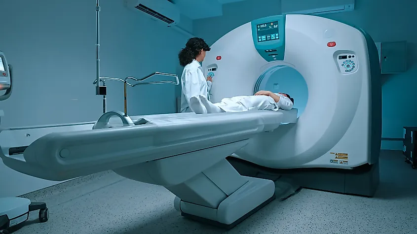 Patient undergoing medical imaging.